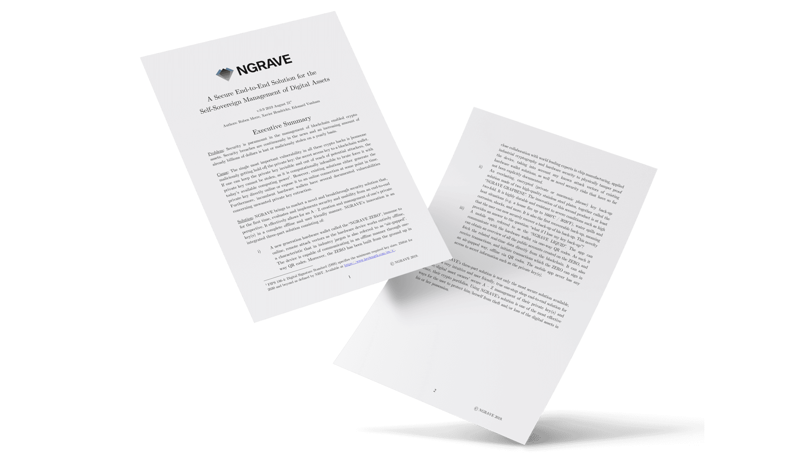 Pages of the NGRAVE white paper on a secure end-to-end solution for self-sovereign management of digital assets