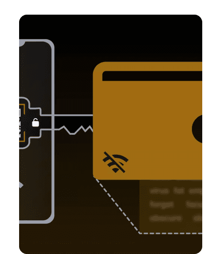 Illustration of a key linking a wallet's QR code to an offline card, with recovery words below