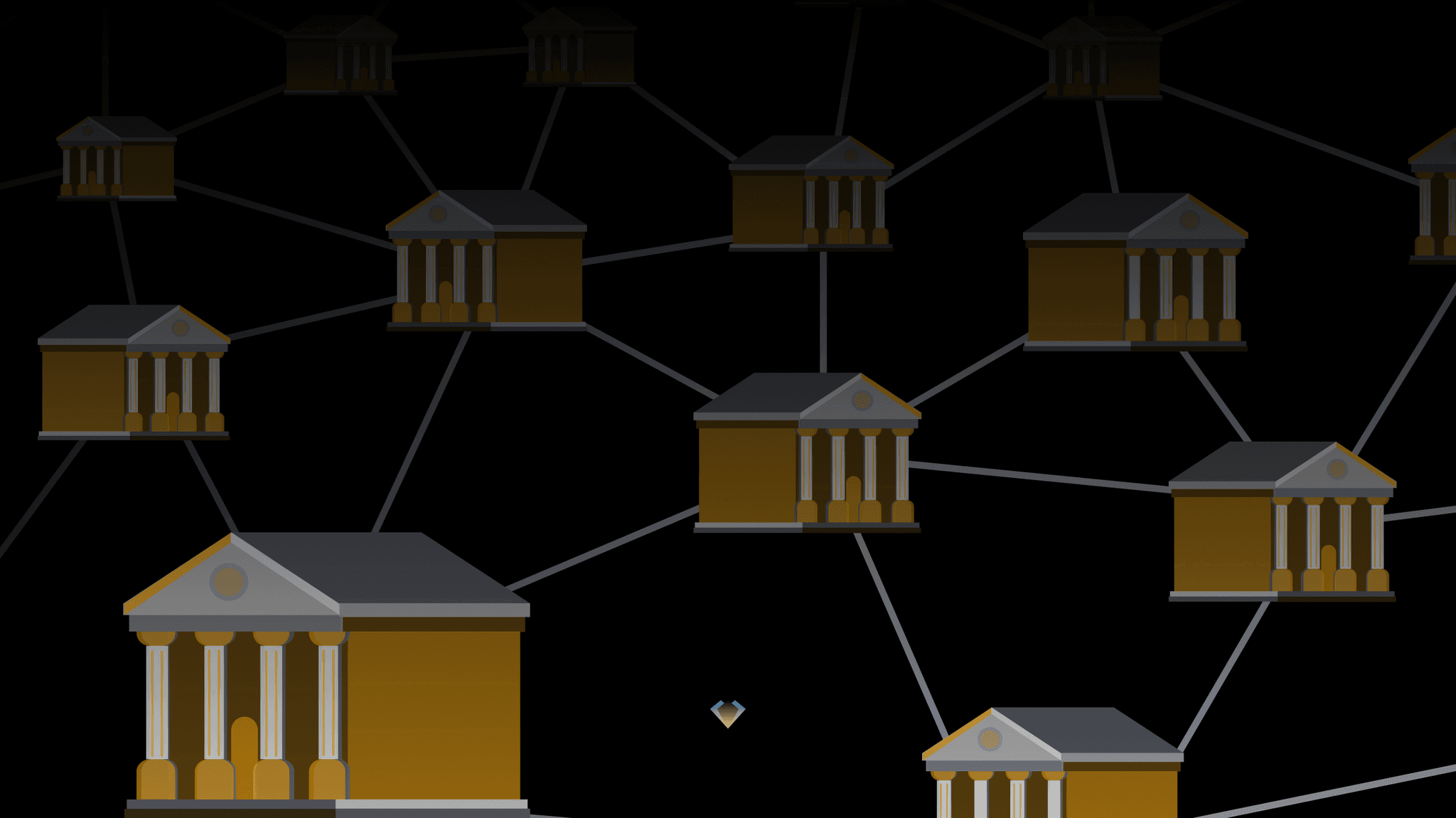 Illustration of bank buildings linked together in a network
