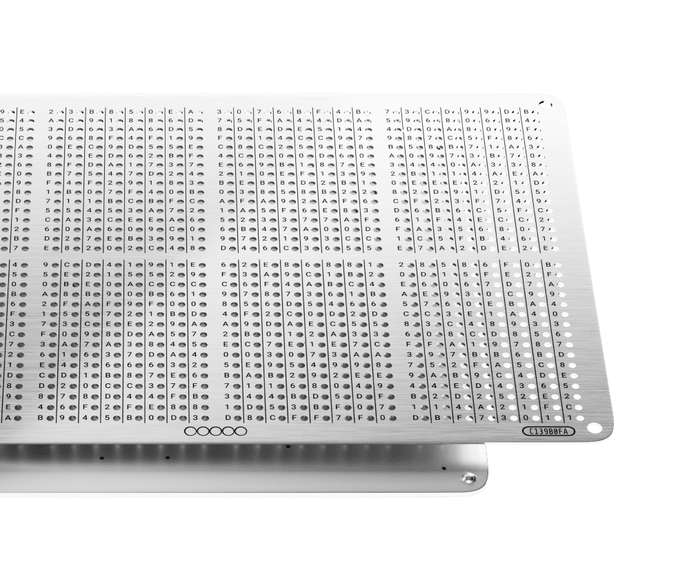 GRAPHENE steel backup plates with punched character grids