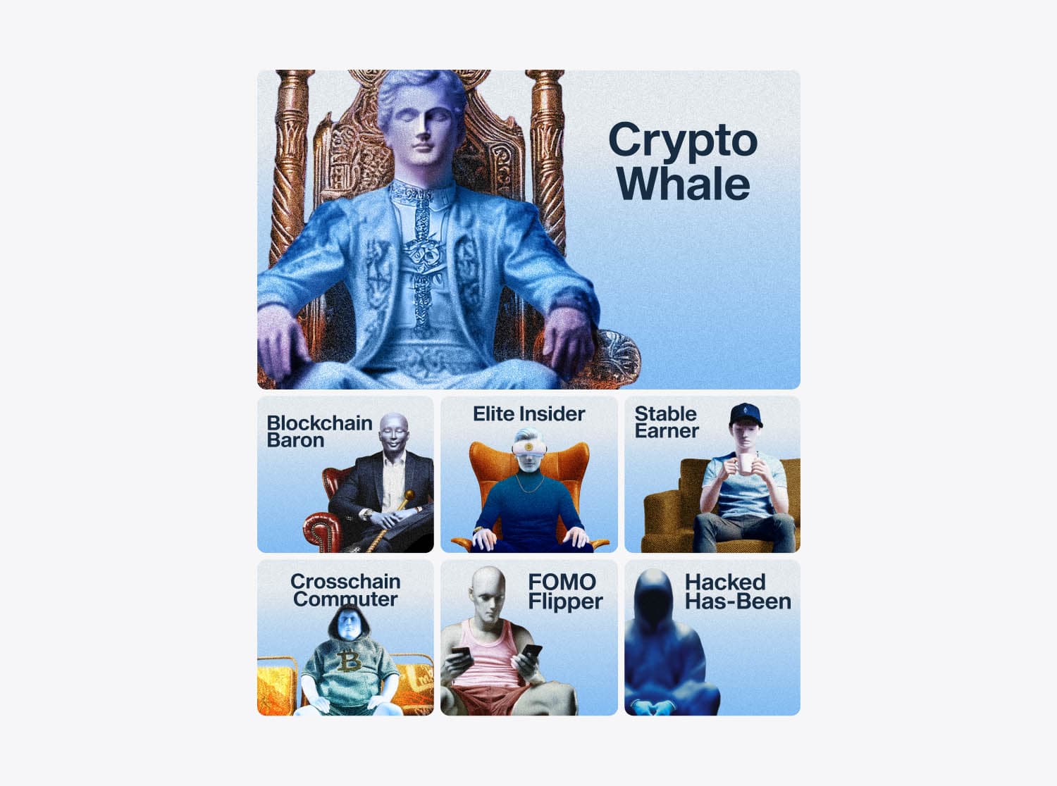 Crypto investor profiles: Crypto Whale, Blockchain Baron, Elite Insider, Stable Earner, FOMO Flipper and more