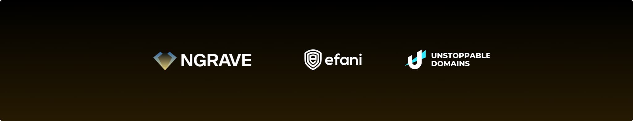 NGRAVE, Efani and Unstoppable Domains logos