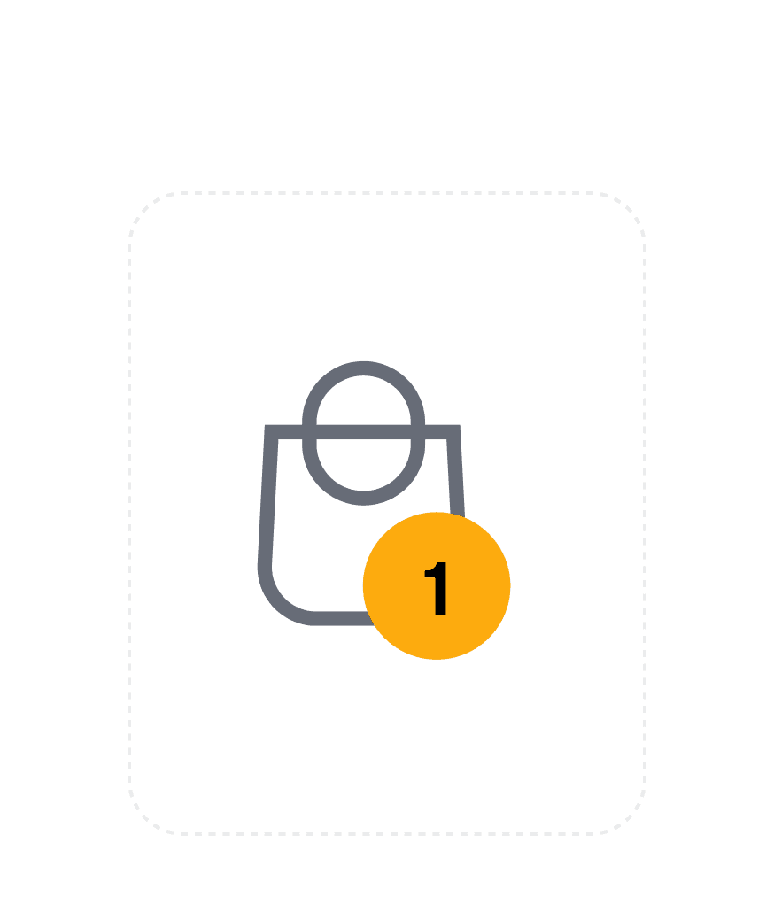 Shopping bag icon with a number 1 badge, representing placing an order