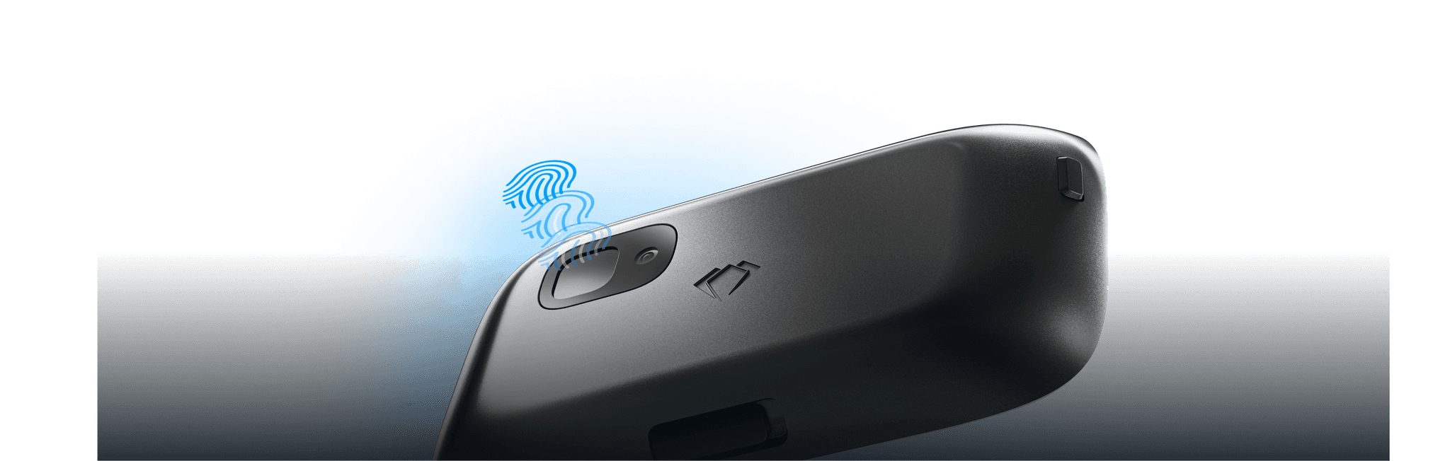 Back of NGRAVE ZERO with its fingerprint sensor highlighted by a glowing fingerprint