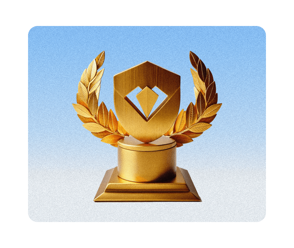 Gold trophy with a shield and laurel wreath, inviting you to take the test
