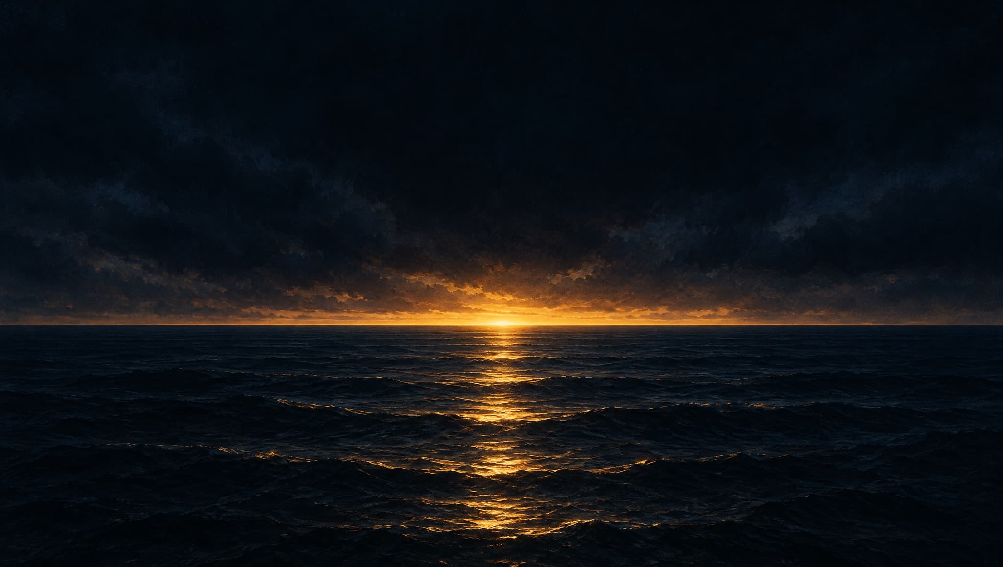 First light on the horizon over a dark sea
